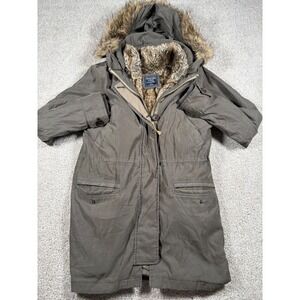 Abercrombie & Fitch Olive Green Faux Fur Lined Winter Parka Jacket Small y2K